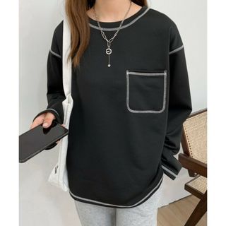 アビトーキョー(ABITOKYO)のABITOKYO オーバーサイズ配色ステッチトップス ブラック sizeМ(Tシャツ(長袖/七分))