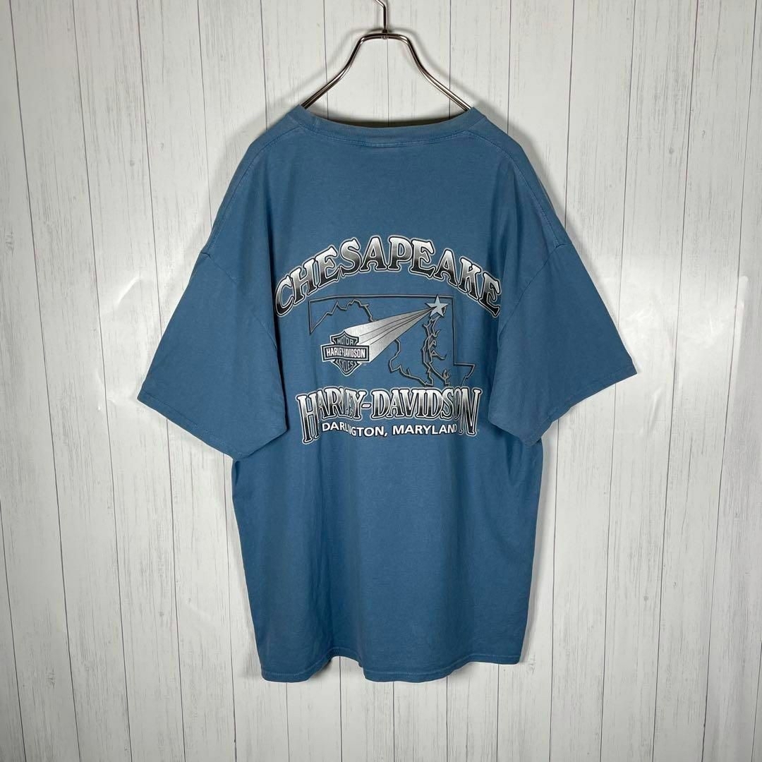 Harley Davidson(ハーレーダビッドソン)の[古着]ハーレーダビッドソン　半袖　Tシャツ　両面プリント　90s　イーグル　青 メンズのトップス(Tシャツ/カットソー(半袖/袖なし))の商品写真