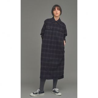 ペンドルトン(PENDLETON)のPENDLETON  温もり感　起毛　チェックシャツワンピース　ネイビー　F(ロングワンピース/マキシワンピース)