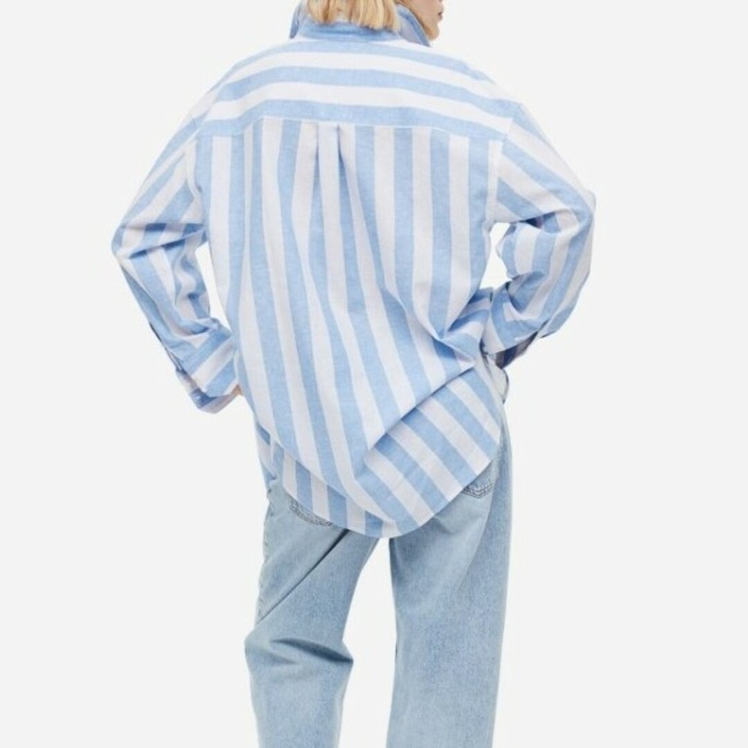 H&M(エイチアンドエム)のプレミアムリネン　ストライプ　シャツ　長袖　H＆M　コトニエ　ザラ　L　XL メンズのトップス(シャツ)の商品写真