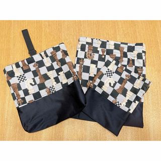 入園　入学　3点セット　市松模様　格子柄　チェス入園入学式グッズ　ハンドメイド (外出用品)