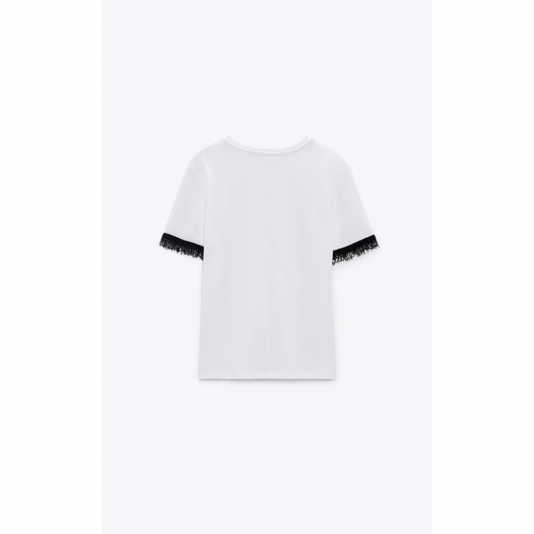 ZARA(ザラ)の新品　zara ザラ　デコラティブ　ビーズ　トリムスリーブ　Tシャツ　ビジュー レディースのトップス(Tシャツ(半袖/袖なし))の商品写真