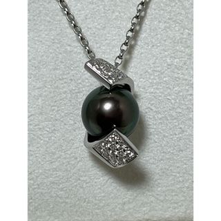 ミキモト(MIKIMOTO)のミキモト　10.4㎜黒蝶×ダイヤ　ペンダントネックレス　付属品付き美品(ネックレス)