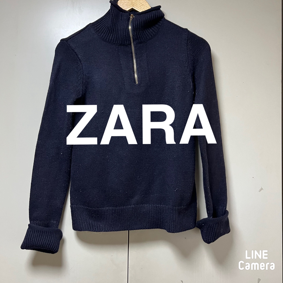 ZARA(ザラ)のZARA ジップアップ　ニット　ネイビー レディースのトップス(ニット/セーター)の商品写真