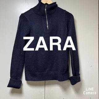 ザラ(ZARA)のZARA ジップアップ　ニット　ネイビー(ニット/セーター)