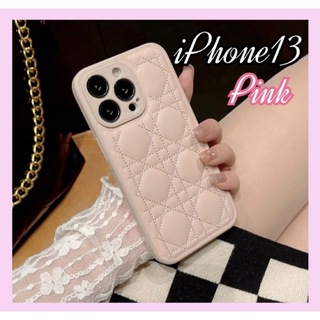 スマホケース キルティング iPhone13  シンプル　レザー　韓国　ピンク