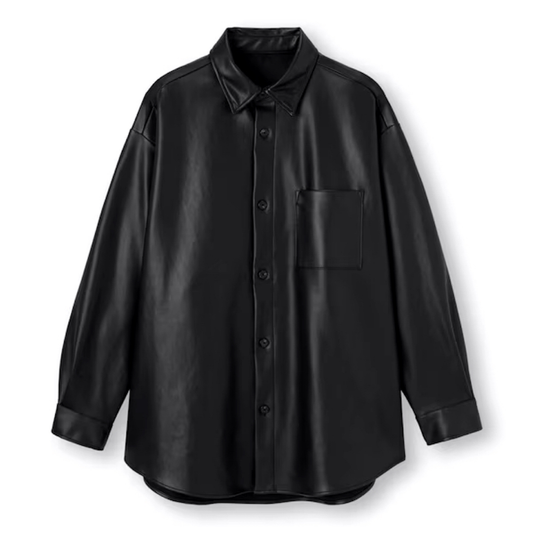 GU(ジーユー)のGU フェイクレザーオーバーサイズシャツ(長袖) Lサイズ ブラック メンズのトップス(シャツ)の商品写真