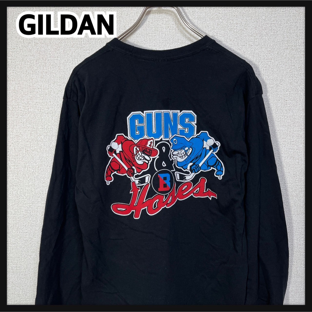 GILDAN(ギルタン)の【ギルダン】長袖Tシャツ　ロンT　アイスホッケー　ブラック　バックプリント＆  メンズのトップス(Tシャツ/カットソー(七分/長袖))の商品写真