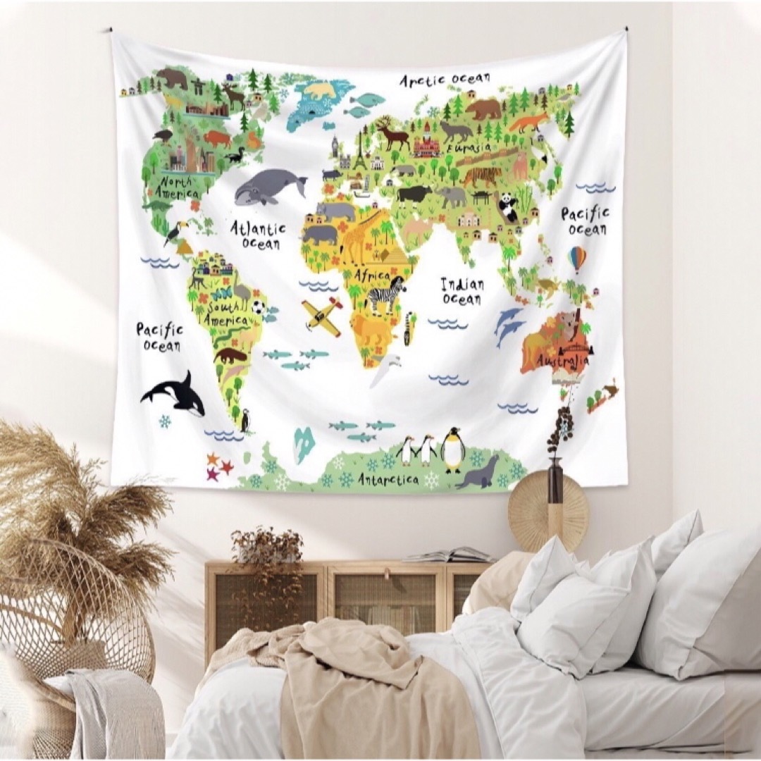 世界地図 タペストリー 可愛い動物 子供部屋 インテリア 韓国150×130 インテリア/住まい/日用品のインテリア小物(その他)の商品写真