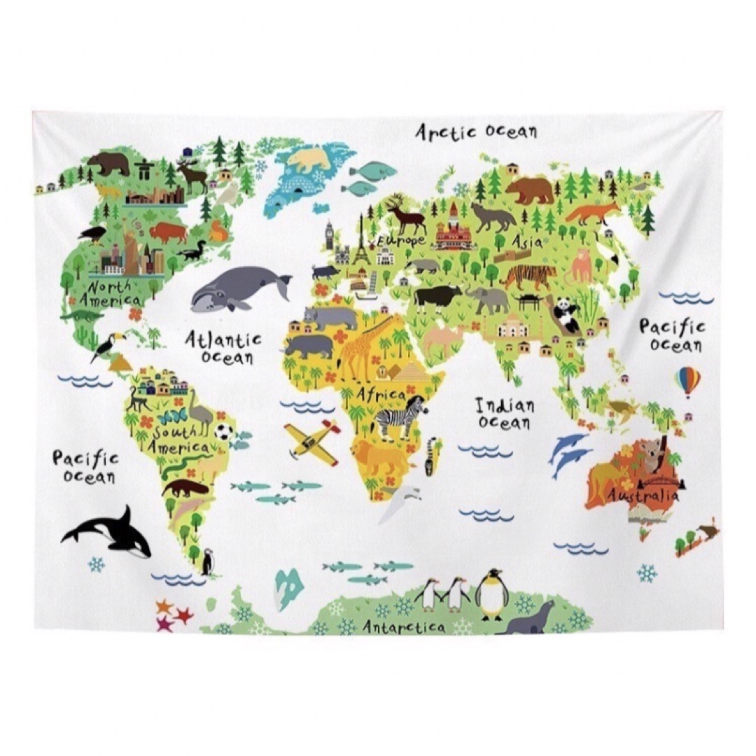世界地図 タペストリー 可愛い動物 子供部屋 インテリア 韓国150×130 インテリア/住まい/日用品のインテリア小物(その他)の商品写真