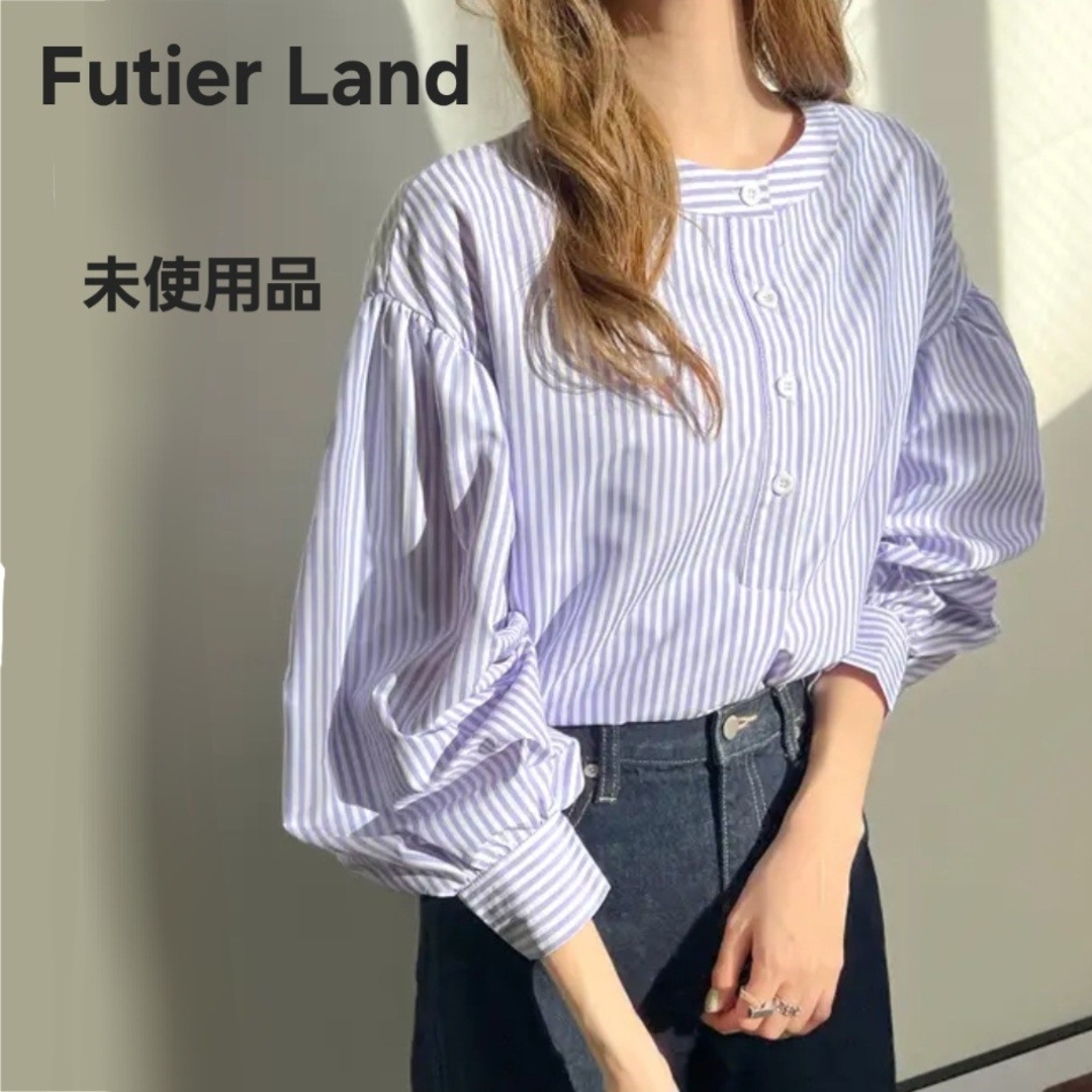 futier land(フューティアランド)のノーカラーストライプブラウス レディースのトップス(シャツ/ブラウス(長袖/七分))の商品写真