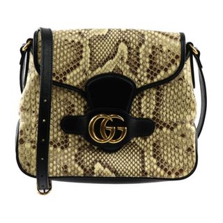 グッチ(Gucci)のGUCCI グッチ GGマーモント  ショルダーバッグ 648934 パイソン レザー  ベージュ ブラック  ダブルG ゴールド金具 【本物保証】(ショルダーバッグ)