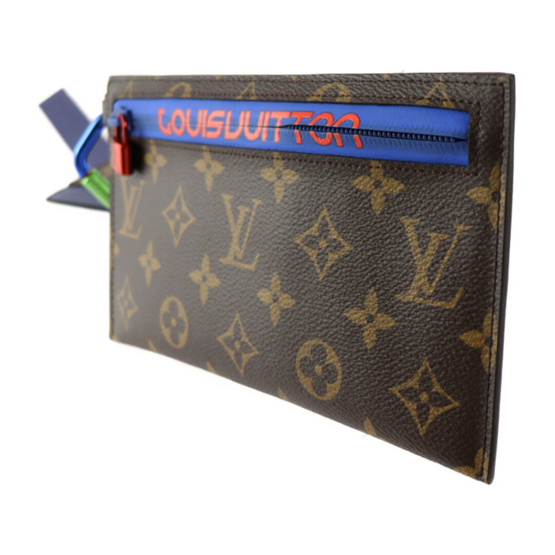 LOUIS VUITTON(ルイヴィトン)のLOUIS VUITTON ルイ ヴィトン モノグラム リボンポーチ ポーチ M63045 PVC レザー  ブラウン ブルー レッド マルチケース カードケース カラビナ 【本物保証】 メンズのバッグ(その他)の商品写真