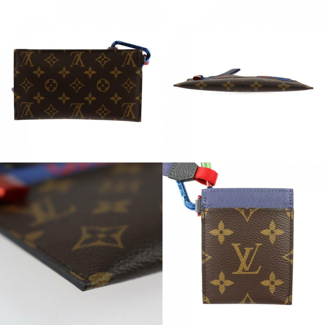 LOUIS VUITTON(ルイヴィトン)のLOUIS VUITTON ルイ ヴィトン モノグラム リボンポーチ ポーチ M63045 PVC レザー  ブラウン ブルー レッド マルチケース カードケース カラビナ 【本物保証】 メンズのバッグ(その他)の商品写真