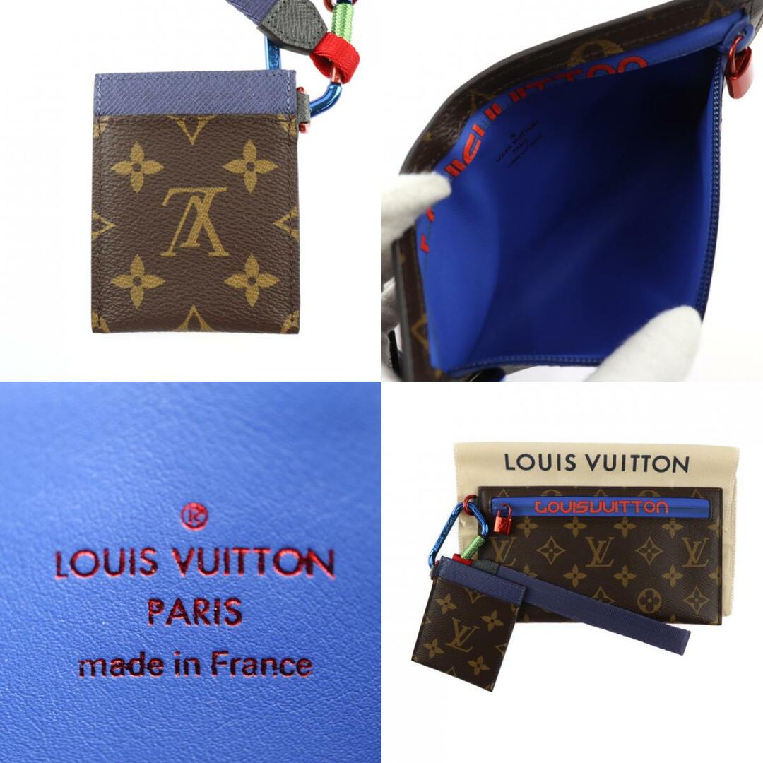 LOUIS VUITTON(ルイヴィトン)のLOUIS VUITTON ルイ ヴィトン モノグラム リボンポーチ ポーチ M63045 PVC レザー  ブラウン ブルー レッド マルチケース カードケース カラビナ 【本物保証】 メンズのバッグ(その他)の商品写真