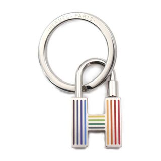 エルメス(Hermes)のHERMES エルメス  CADENAS QUIZZ RAINBOW カデナ クイズ レインボー キーホルダー  メタル   シルバー マルチカラー  パラディウム ラッカー バッグチャーム キーリング 【本物保証】(キーホルダー)