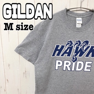 ギルタン(GILDAN)のHAWK PRIDE ギルダン 英字 プリントTシャツ グレー Mサイズ 古着(Tシャツ/カットソー(半袖/袖なし))