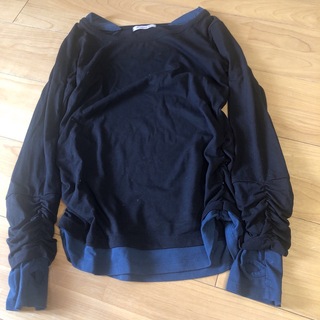 アッシュペーフランス(H.P.FRANCE)のdiamond-bar  シャーリング長袖Tシャツ　ブラック×ブルー(Tシャツ(長袖/七分))
