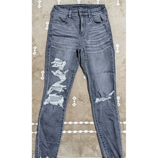 アメリカンイーグル(American Eagle)のダメージデニム レディース グレー ストレッチ(デニム/ジーンズ)