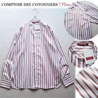 Comptoir des cotonniers - 【新品】コントワーデコトニエ バンドカラー ストライプシャツ 長袖 レッド 40