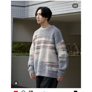 ザラ(ZARA)の【即完】ZARA ザラ　ブラッシュフィニッシュ ストライプ セーター　XL(ニット/セーター)