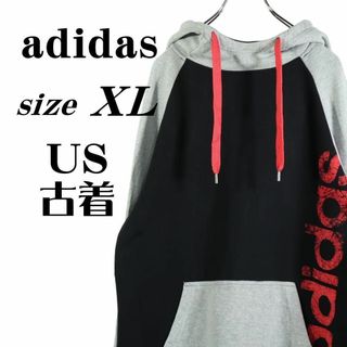 【US古着】adidas アディダス デカロゴ ボロパーカー ビックシルエット(パーカー)