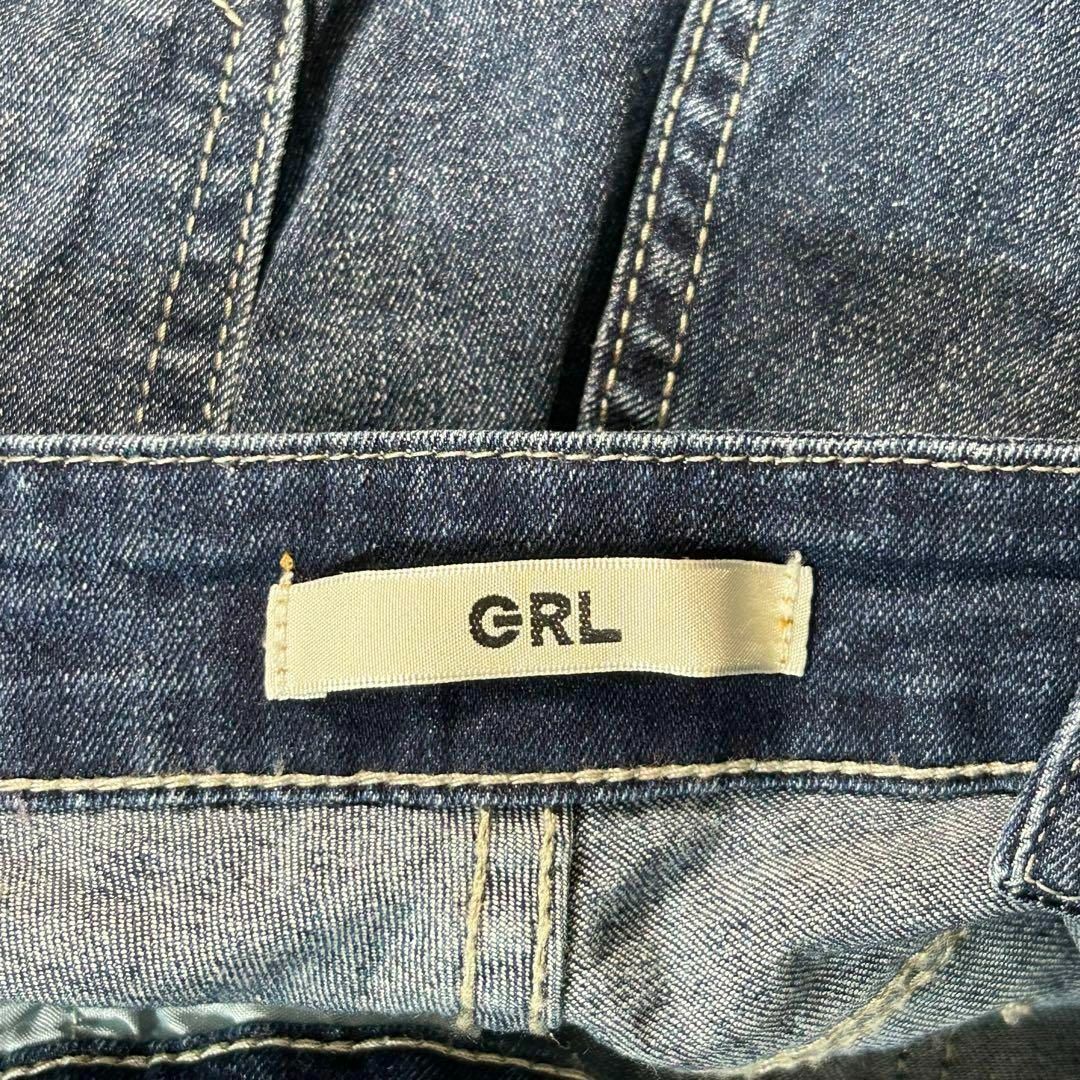 GRL(グレイル)の美品✨【GRL】デニムオーバーオール　スキニー　伸縮性　ダメージ加工　濃紺　M レディースのパンツ(サロペット/オーバーオール)の商品写真