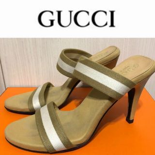 Gucci - 新品同様 グッチ GG柄 キャンバス レザーヒールサンダル 