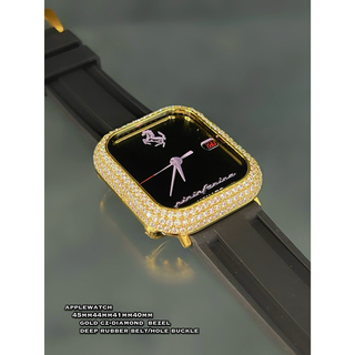 アップルウォッチ(Apple Watch)のアップルウォッチ　czダイヤモンドベゼル/ディープラバーベルト(ラバーベルト)