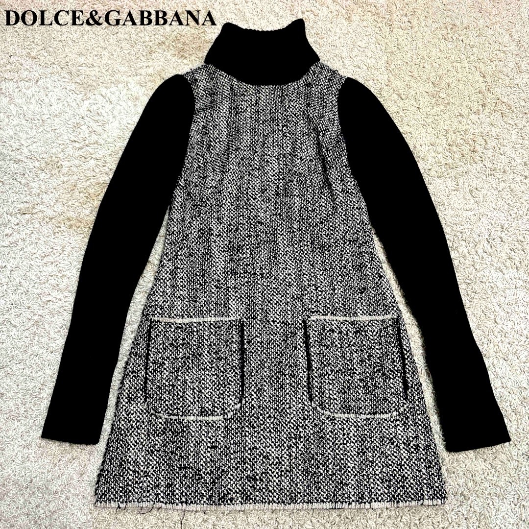 DOLCE&GABBANA(ドルチェアンドガッバーナ)の【美品】ドルチェ&ガッバーナ　ワンピース　ツイード　カシミヤ　シルク　42 レディースのワンピース(ひざ丈ワンピース)の商品写真