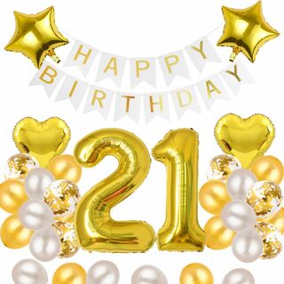 21歳 誕生日 バルーン 風船 飾り付け セット 数字バルーン 21 HAPPY(その他)
