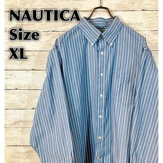 NAUTICA - ノーティカNAUTOCA　ＢＤ長袖シャツ　青ブルーストライプ　サイズＸＬ　古着