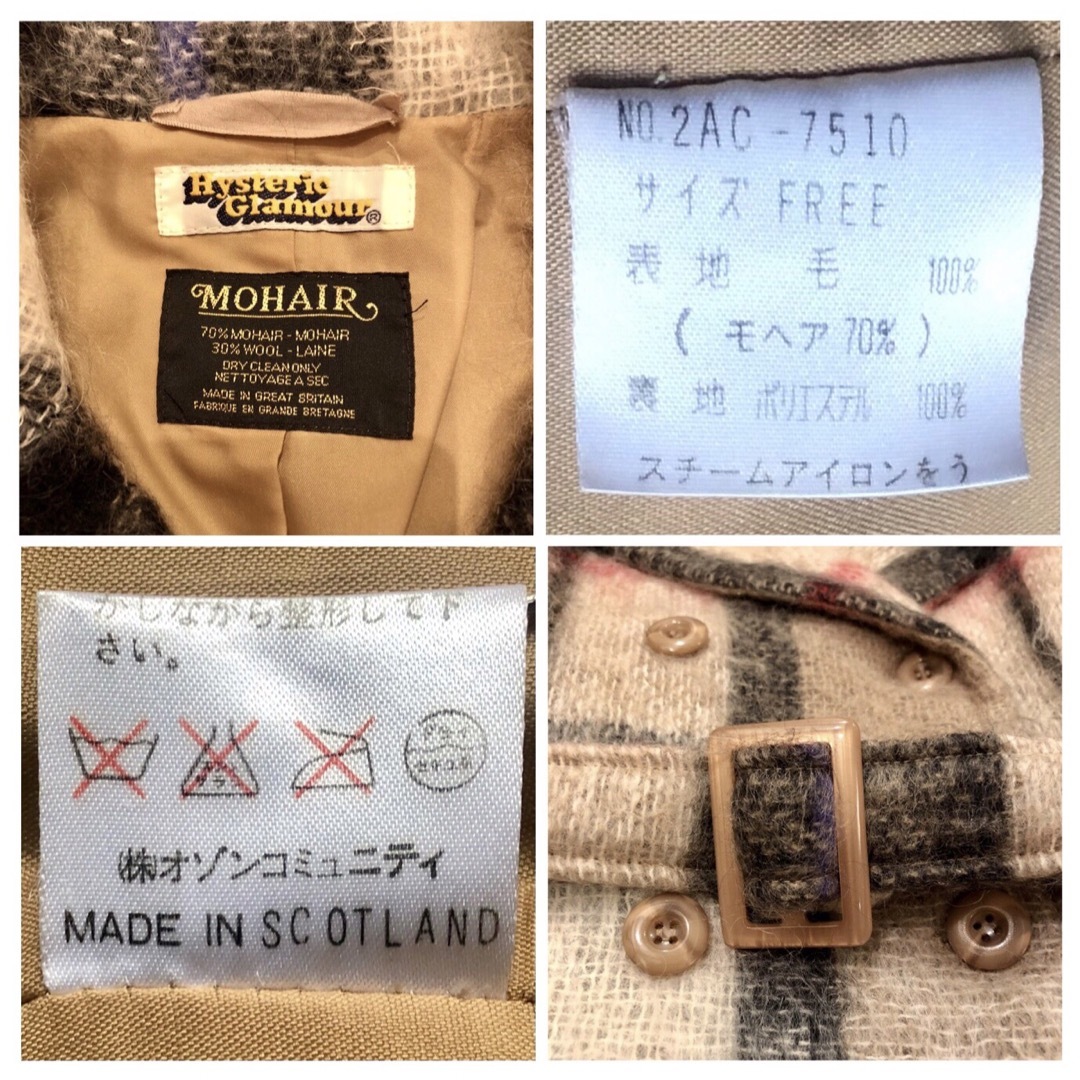 HYSTERIC GLAMOUR(ヒステリックグラマー)の超貴重！モヘア★スコットランド製 チェック柄 コート★ヒステリックグラマー レディースのジャケット/アウター(ロングコート)の商品写真