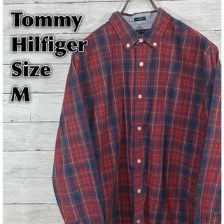 トミーヒルフィガー(TOMMY HILFIGER)のトミーヒルフィガー　マルチカラーBD長袖シャツ　サイズＭ　チェック模様メンズ古着(シャツ)