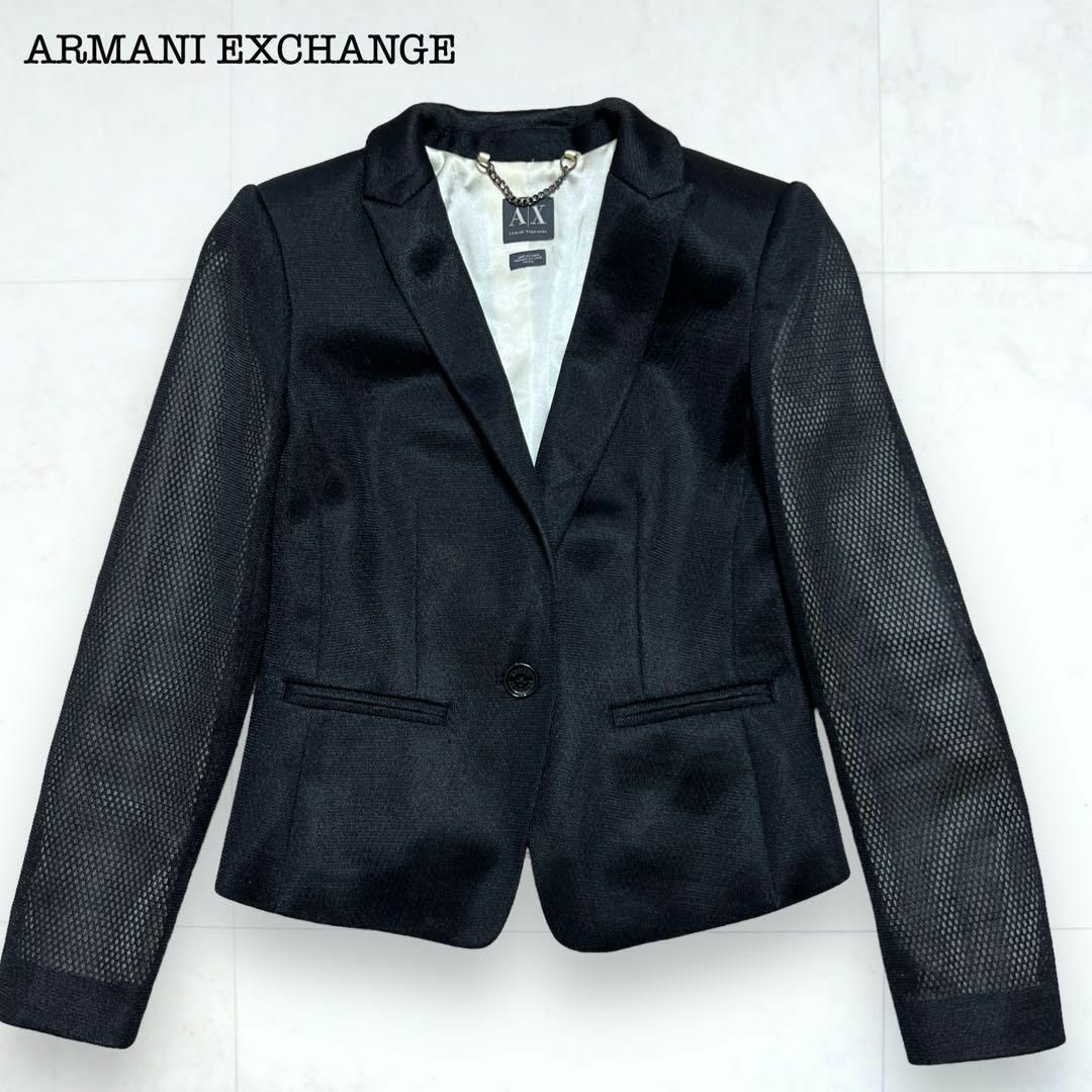 ARMANI EXCHANGE(アルマーニエクスチェンジ)のアルマーニエクスチェンジ メッシュ ジャケット ブラック レディースのジャケット/アウター(テーラードジャケット)の商品写真