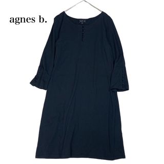 アニエスベー(agnes b.)のアニエスベー ストレッチ カットソー ワンピース 黒 くるみボタン サイズ3(ひざ丈ワンピース)