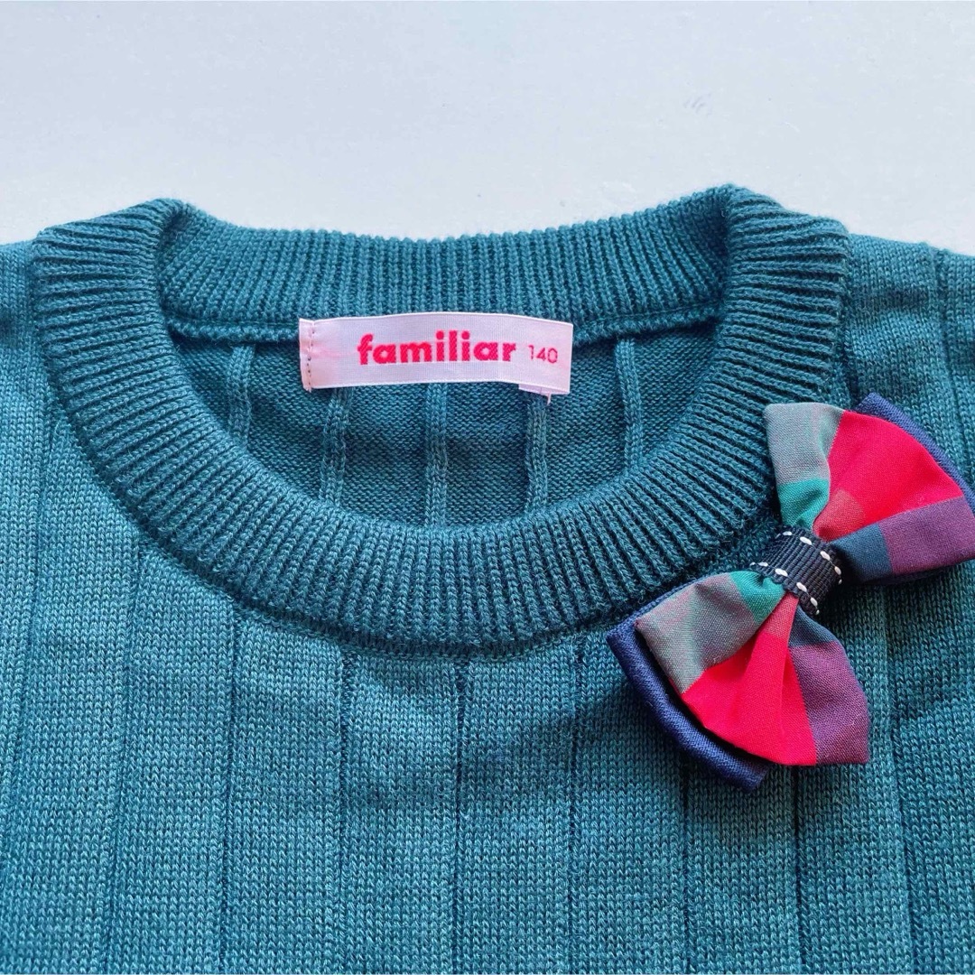 familiar(ファミリア)の美品 familiar 日本製 半袖 ニット ファミリアチェック 春夏服 140 キッズ/ベビー/マタニティのキッズ服女の子用(90cm~)(ニット)の商品写真