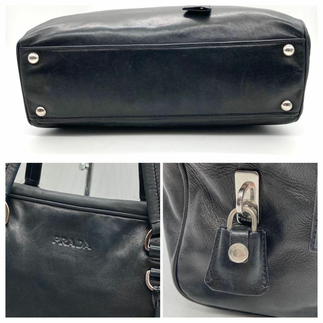 【美品】PRADA ビジネスバッグ ブリーフケース ブラック ラムレザー カデナ