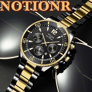 新品 NOTIONR ラグジュアリーかウォッチ メンズ腕時計 ブラック＆ゴールド