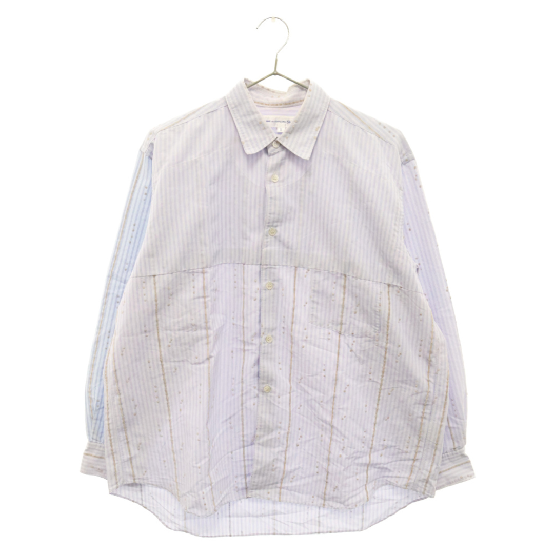 COMME des GARCONS(コムデギャルソン)のCOMME des GARCONS SHIRT コムデギャルソンシャツ 斑点模様ファー アーム切り替えストライプ長袖シャツ ブルー/ ホワイト メンズのトップス(シャツ)の商品写真