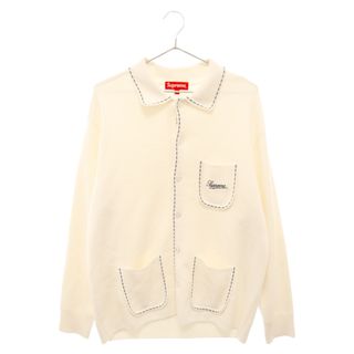 シュプリーム(Supreme)のSUPREME シュプリーム 22AW Contrast Stitch Button Up コントラスト ステッチ ボタン アップ ロゴ刺繍カーディガン 襟付きニットシャツ ホワイト(カーディガン)