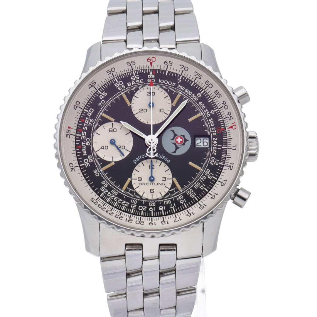 BREITLING(ブライトリング)のブライトリング オールド ナビタイマー パトルイユ スイス 世界限定1000本 Old Navitimer Patrouille Swiss A13022 限定書 SS メンズ時計 ブラック 美品 【中古】 メンズの時計(その他)の商品写真