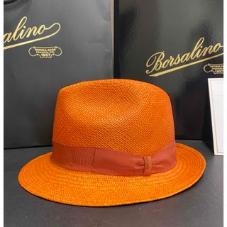 Borsalino - 箱付　定価4.5万　1回使用　 ボルサリーノ パナマ ハット リボン ストロー