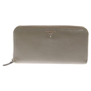 プラダ(PRADA)のPRADA プラダ サフィアーノ ラウンドジップ ロゴプレート ロングウォレット 長財布 グレー 203(長財布)