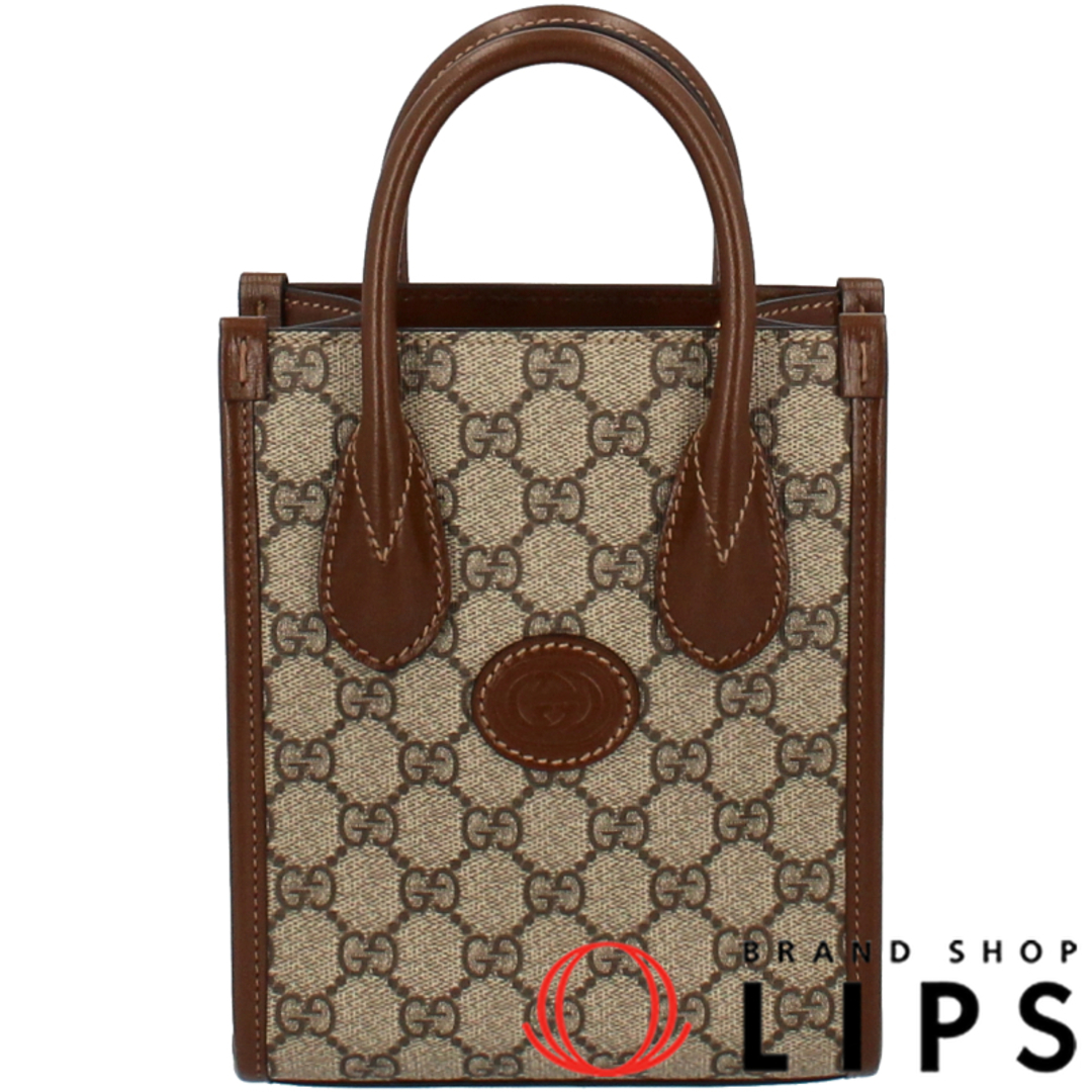 Gucci(グッチ)のグッチ インターロッキングG付き ミニトートバッグ  671623 92TCG 8563 GGスプリーム レディーストートバッグ
 ベージュ/エボニー【中古】 レディースのバッグ(トートバッグ)の商品写真