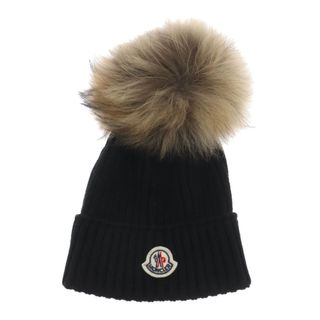 モンクレール(MONCLER)のMONCLER モンクレール ファー ニット ビーニー ブラック レディース/キッズ(キャップ)