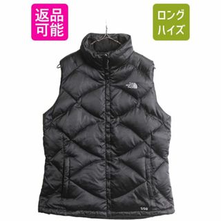 ザノースフェイス(THE NORTH FACE)のUS企画 ノースフェイス ナイロン ダウン ベスト レディース L / The North Face フルジップ キルティング 550フィル アウトドア 重ね着 黒(ダウンベスト)