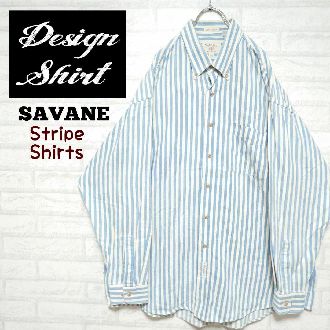 《USA古着》SAVANE ストライプシャツ ボタンダウンシャツ 3XL メンズのトップス(シャツ)の商品写真