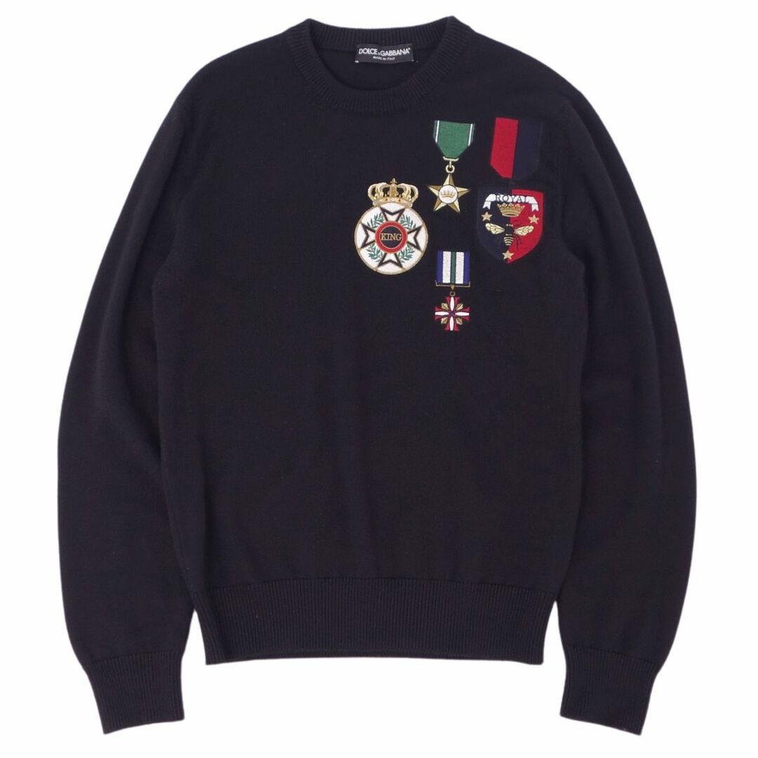 DOLCE&GABBANA(ドルチェアンドガッバーナ)の美品 ドルチェ&ガッバーナ DOLCE&GABBANA ニット セーター クルーネック パッチ ミドルゲージ ウール トップス メンズ イタリア製 46(S相当) ブラック メンズのトップス(ニット/セーター)の商品写真