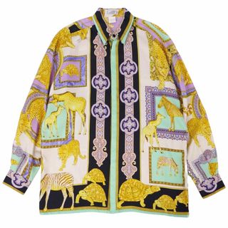 ヴェルサーチ(VERSACE)の美品 ジャンニヴェルサーチ GIANNI VERSACE シャツ レギュラーカラー 比翼仕立て ロングスリーブ 長袖 総柄 シルク トップス メンズ イタリア製 46(S相当) マルチカラー(シャツ)